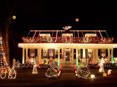 this image shows Bush Christmas lights in Carmichael, CA