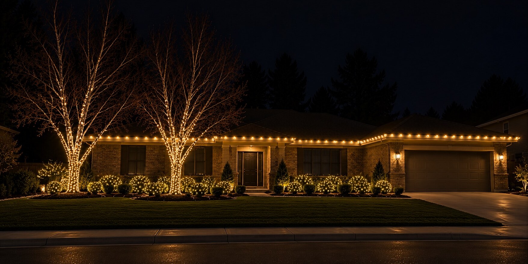 Christmas light installation in Carmichael, CA: grand tuscan tower wreath estate c9 warm white